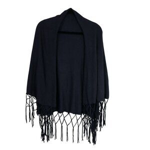 Love Stitch Fringe Knit Shawl Wrap With Open Front One Size Wommens